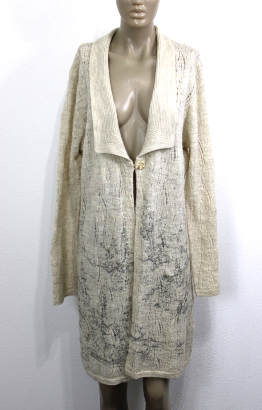 Coldwater Creek Ivory Knit Cardigan Duster Sweater Crochet Wool Boho L 14/16